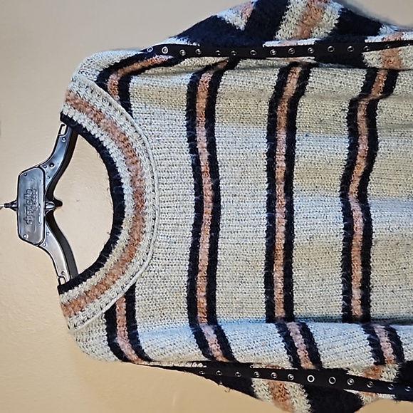 Free People Rock & Roll Oversized Boho Black & Tan Sweater Size Small - Picture 5 of 12